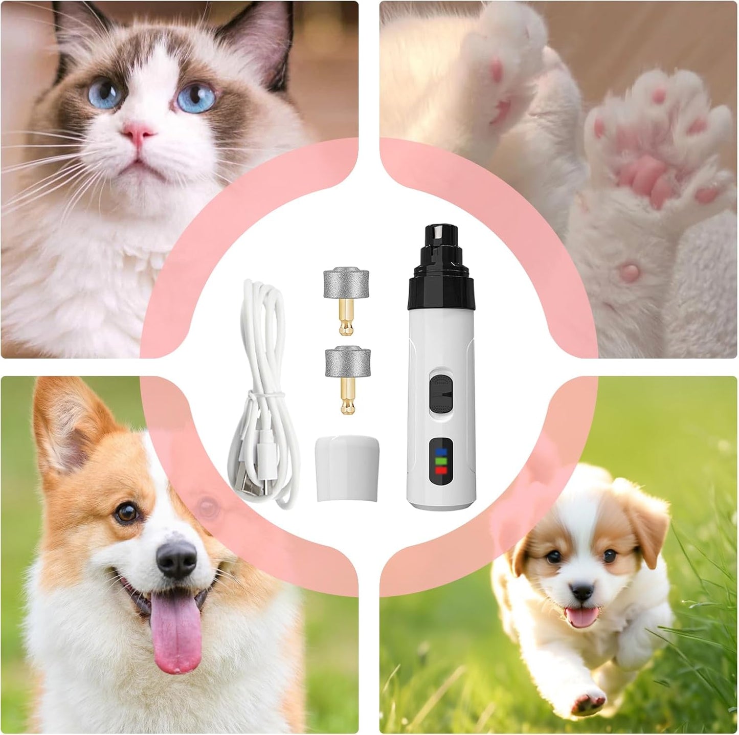 Pet Nail Grinder - Cat Nail Grinder | Dog Toenail Grinder | Electric Dog Nail Trimmer | 2-Speed Adjustable, Rechargeable, Pet Grooming Supplies For Hygiene Relaxing Cleaning