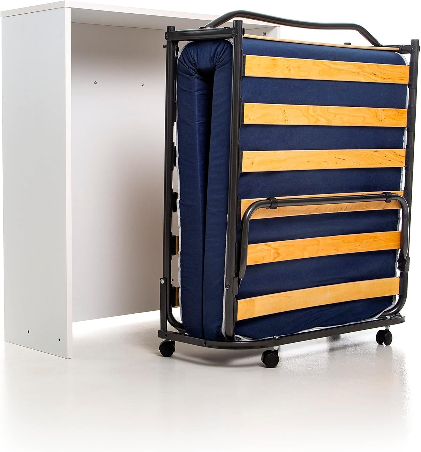 DOLCI SOGNI White 80 x 190 cm 100% Made in Italy, Retractable Bed with Wooden Slatted Base and Mattress, Pull-Out Folding Bed