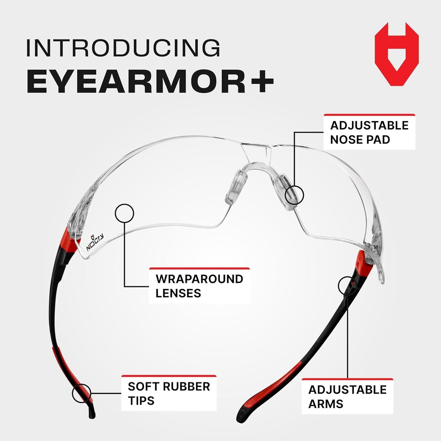 NoCry Clear Safety Glasses for Men and Women with Anti-Fog and Scratch Resistant Wrap Around Lenses, Adjustable Temples and Nose Pads — ANSI Z87 Certified Protective Eyewear with 100% UV Shielding