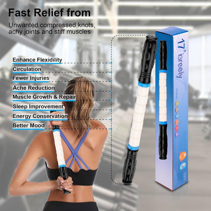 iGreely Premium Muscle Roller The Ultimate Massage Roller Stick 17 Inches Recommended by Physical Therapists Promotes Recovery Fast Relief for Cramps Soreness Tight Muscles White(bendable)