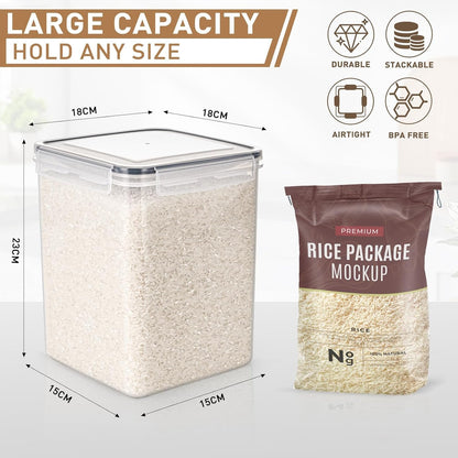 Feshory 4 Pack Extra Large Airtight Food Storage Containers (5.2 L/Each) - Cereal Rice Dispenser, Pantry Organiser with 100% Leak-Proof Lids for Kitchen & Home Organisation