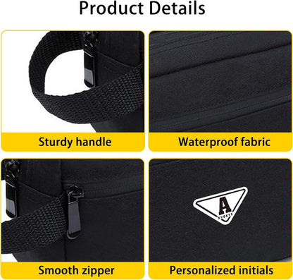 RVOKYE Small Travel Toiletry Bag for Men Women Personalized Initial Toiletry Bag Water-Resistant Mini Bathroom Bag Compact Hygiene Pouch for Travel or Gym (P, Black)