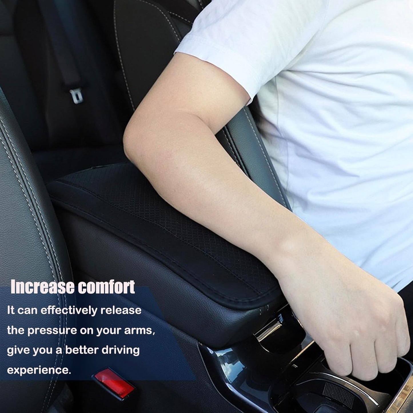 Jushope Car Center Console Cover, PU Leather Car Armrest Box Pad, Universal Waterproof Auto Armrest Seat Box Protector, Interior Car Accessories for Most Car, Truck, SUV (Black-Red)