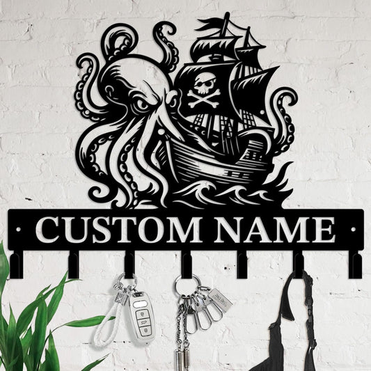 Casebrick Custom Pirate Metal Wall Hooks,Key Holder- Personalized Iron Wall Decor for Keys, Coats & Home Organization (Black, Decorative Wall Hooks for Entryway, Bedroom, Office) (Style A)