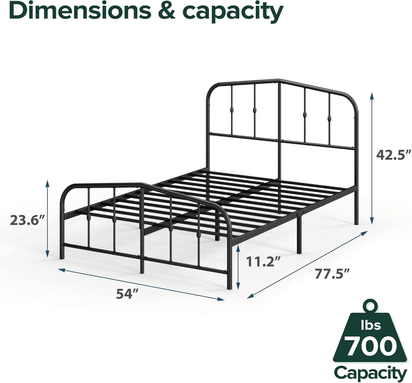 Zinus Full Bed Frame - Heidi Metal Platform Bed Frame with Headboard and Footboard - Steel Mattress Foundation, No Box Spring Needed, Underbed Storage Space, 5 Year Warranty, Black, Full