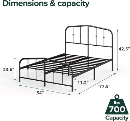 Zinus Full Bed Frame - Heidi Metal Platform Bed Frame with Headboard and Footboard - Steel Mattress Foundation, No Box Spring Needed, Underbed Storage Space, 5 Year Warranty, Black, Full