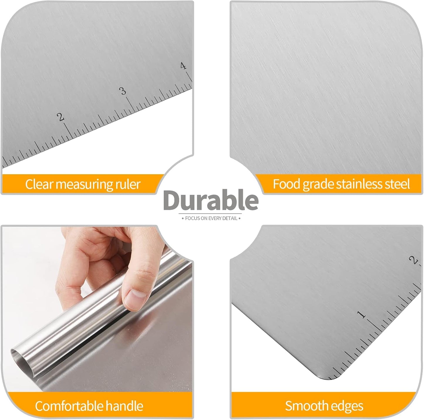 Wandeful 2 Pack Stainless Steel Food Scraper and Chopper Large Griddle Spatula Kitchen Tool Gadget， Multi-Purpose Kitchen Utensil for Dough, Cake, Pizza