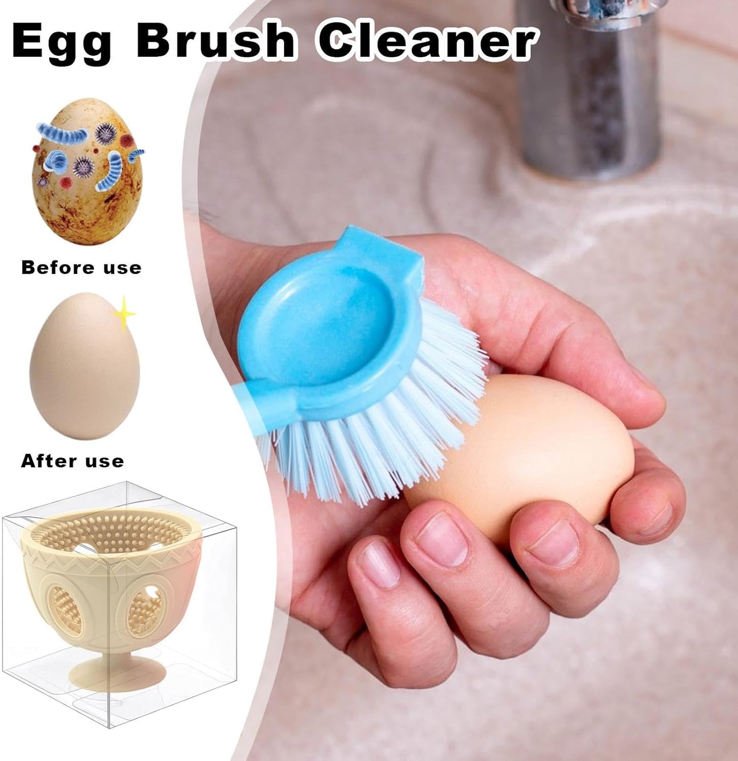 Silicone Egg Scrubber, Chicken Egg Cleaner, Reusable Brush, Soft Bristles for Gentle Scrubbing, Easy to Clean, Sturdy, Multi-Purpose for Eggs, Tomatoes, Potatoes, Kitchen Essential