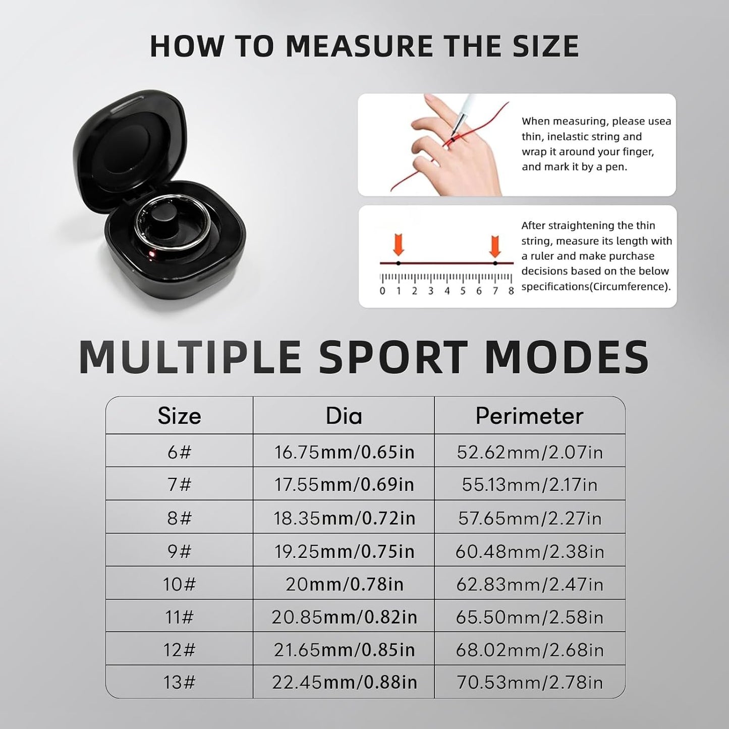 2025 Upgraded Smart Ring Fitness Tracker for Men and Women Touch Screen Smart Ring Sleep Pedometer Exercise Recorder with Gesture Remote Control and Calendar Reminder for Daily Use (Gold, 9#)