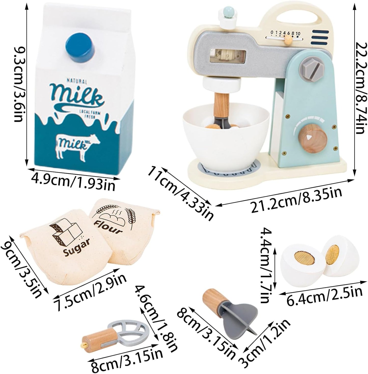 Toy Mixer, Wooden Play Set, Safe Pretend Kitchen Accessories, Realistic Educational Wooden Role Plays Cooking Toys for Young Chefs Girls and Boys Aged 3-5, Wood