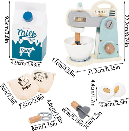 Toy Mixer, Wooden Play Set, Safe Pretend Kitchen Accessories, Realistic Educational Wooden Role Plays Cooking Toys for Young Chefs Girls and Boys Aged 3-5, Wood