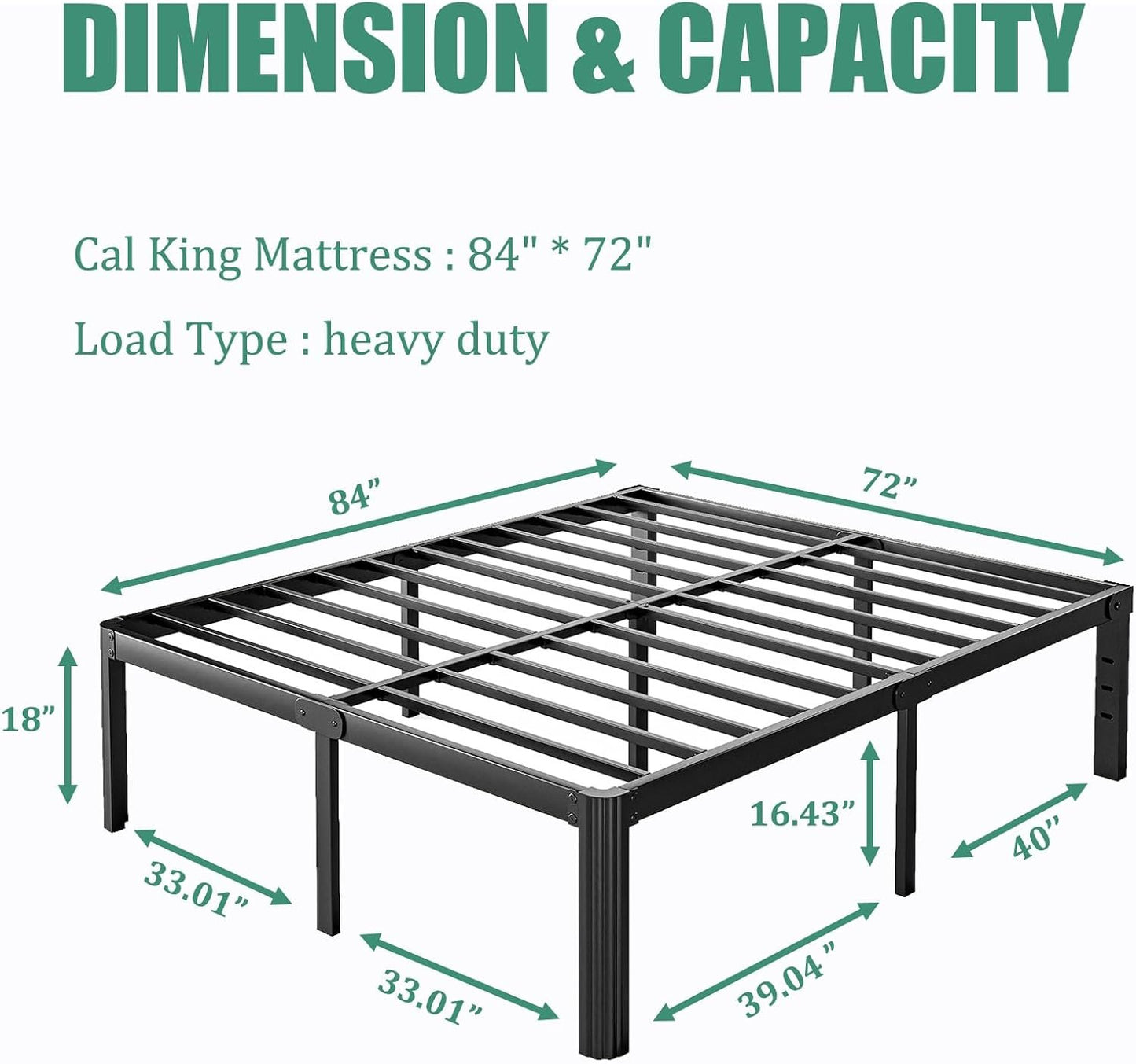 LAKKURI 18 Inch High Cal King Bed Frame No Box Spring Needed, Platform Metal California King Bed Frame, Easy Assembly, Noise Free, Heavy Duty, Black