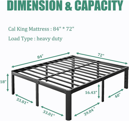 LAKKURI 18 Inch High Cal King Bed Frame No Box Spring Needed, Platform Metal California King Bed Frame, Easy Assembly, Noise Free, Heavy Duty, Black