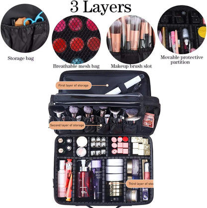 makeup Train Case, GreenLife® Large 16" Professional makeup Train Case Cosmetic bag Travel Make up artist Organizer Waterproof Portable Storage with Adjustable Dividers Accessories Brushes Pouch Black