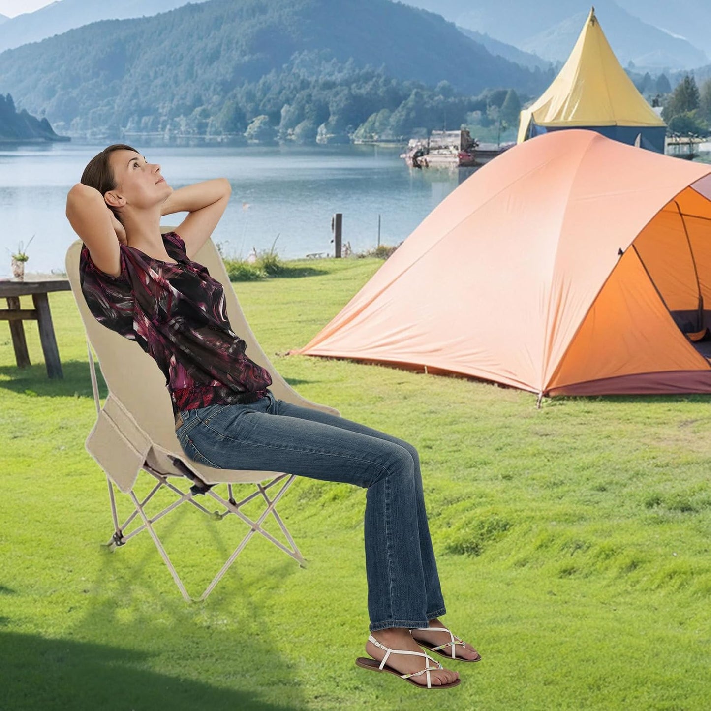 Folding Camping Chair, Portable Beach Chairs, Breathable Camping Gear Seat, Lightweight Travel Design, Sturdy Outdoor Support, for Garden, Hiking, Fishing, Picnic, Sports, Backyard