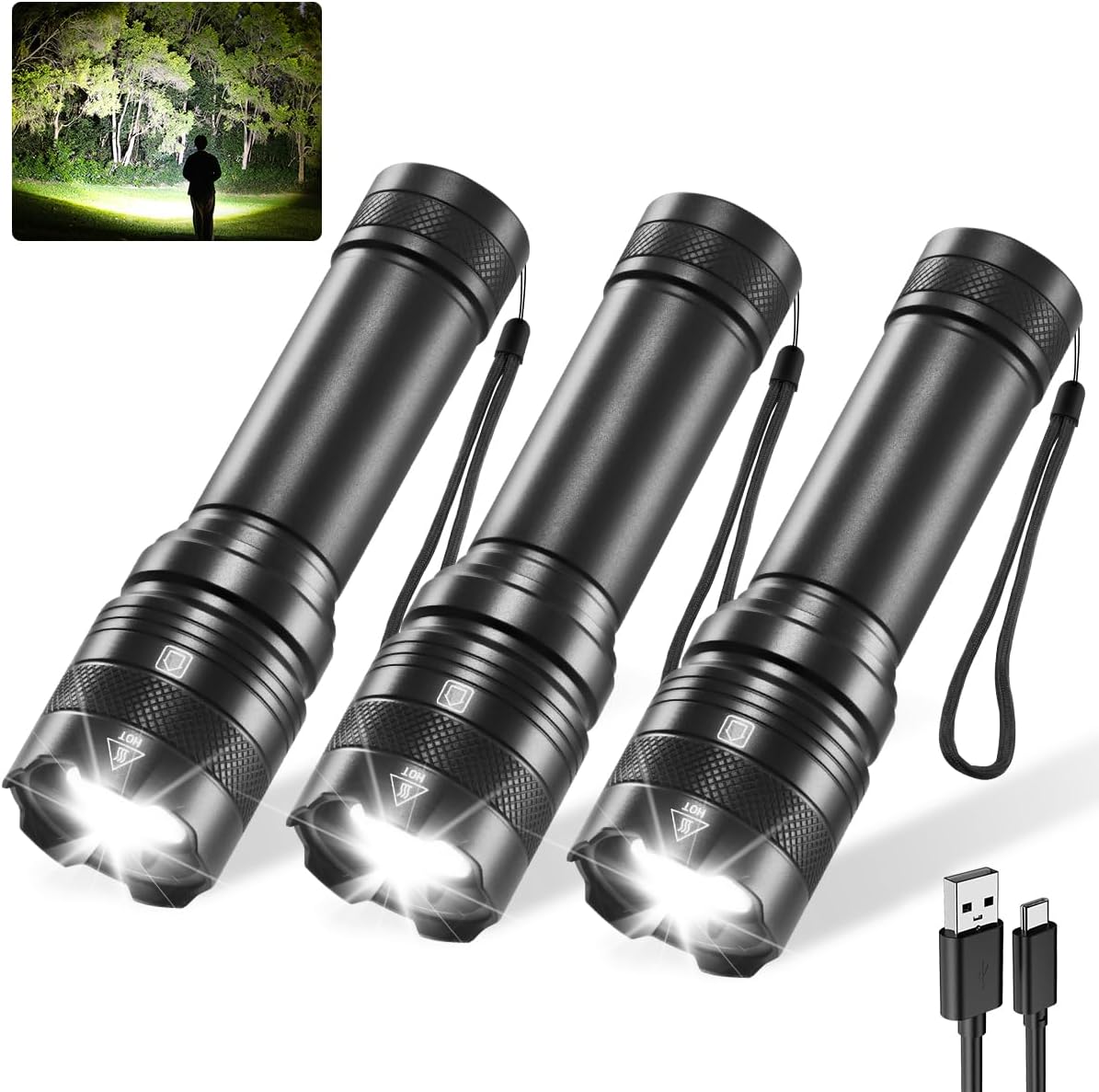 3Pack Rechargeable Flashlights, Tactical Flashlights High Lumens, Super Bright Flashlight, Mini Small Flashlights Powerful, LED Linterna Recargable, Pocket Handheld LED Flash Light for Home Emergency