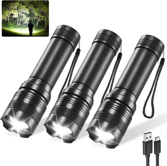 3Pack Rechargeable Flashlights, Tactical Flashlights High Lumens, Super Bright Flashlight, Mini Small Flashlights Powerful, LED Linterna Recargable, Pocket Handheld LED Flash Light for Home Emergency