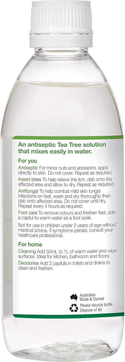 Bosisto's Tea Tree Solution 250mL | with 100% Natural Tea Tree Oil, Essential Oils, Dissolves Easily in Water, For Health and Home, Natural Cleaning, Antifungal, Australian Made & Owned