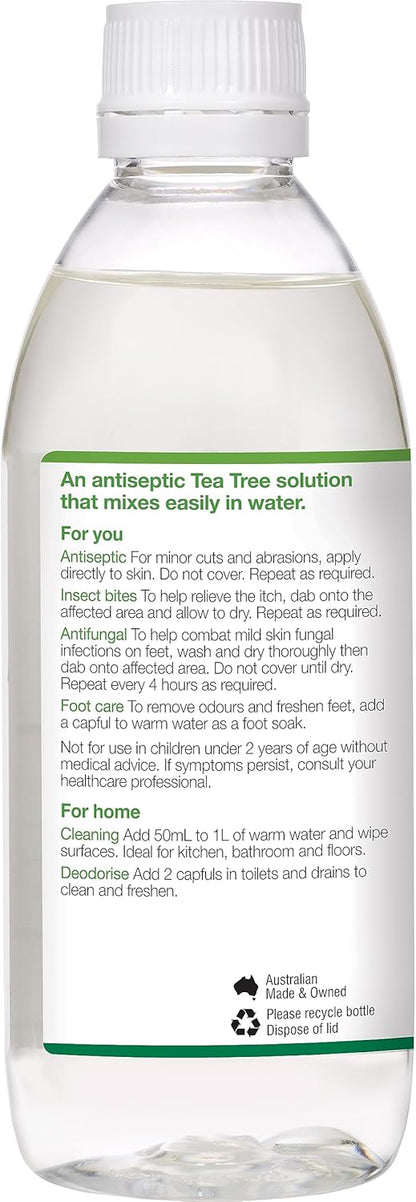 Bosisto's Tea Tree Solution 250mL | with 100% Natural Tea Tree Oil, Essential Oils, Dissolves Easily in Water, For Health and Home, Natural Cleaning, Antifungal, Australian Made & Owned