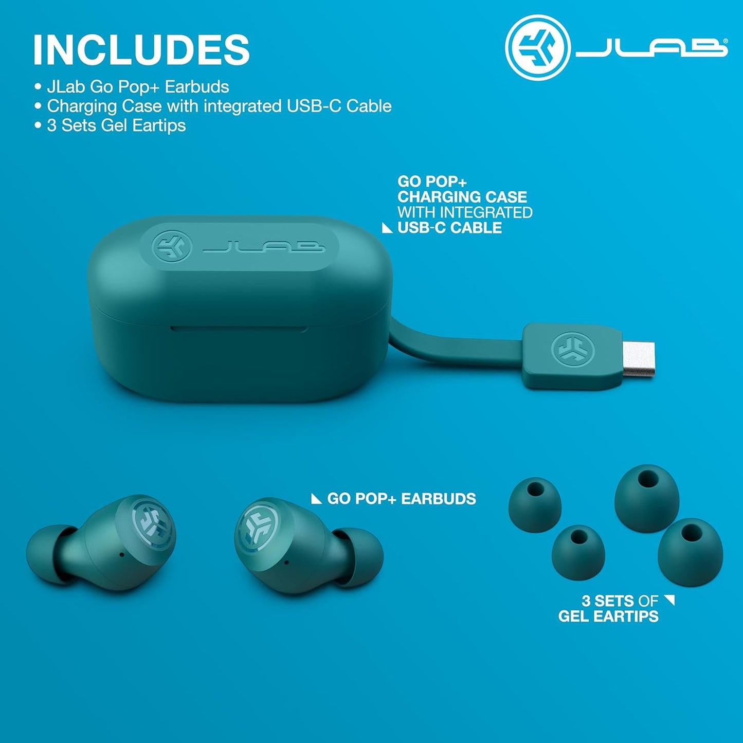 JLab Go Air Pop True Wireless Bluetooth Earbuds & Charging Case - Teal, Dual Connect, IPX4 Sweat Resistance, Bluetooth 5 Connection, 3 EQ Sound Settings Signature, Balanced, Bass Boost