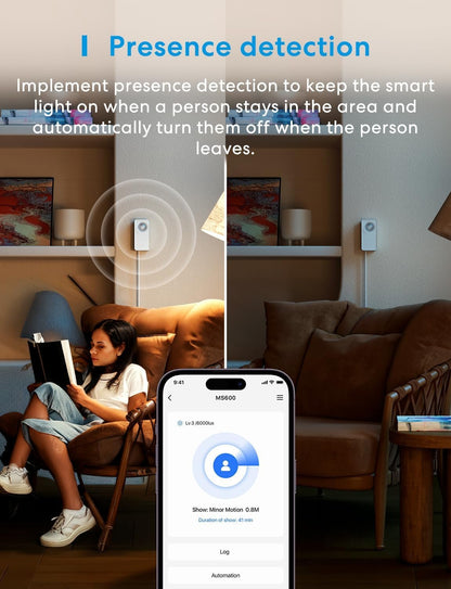 meross Smart Presence Sensor, Matter Motion Detector with Light Sensor for Home Automation and Security, Pet Friendly, Compatible with Alexa, Google, Apple HomeKit, 2.4GHz Wi-Fi Only