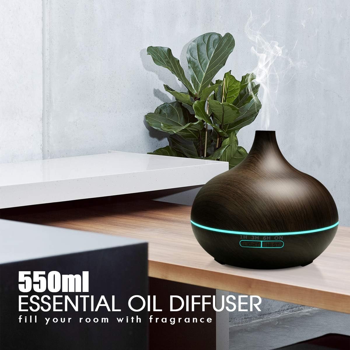 550ml Essential Oil Diffuser with Remote Control, 3 Timer Settings, Black