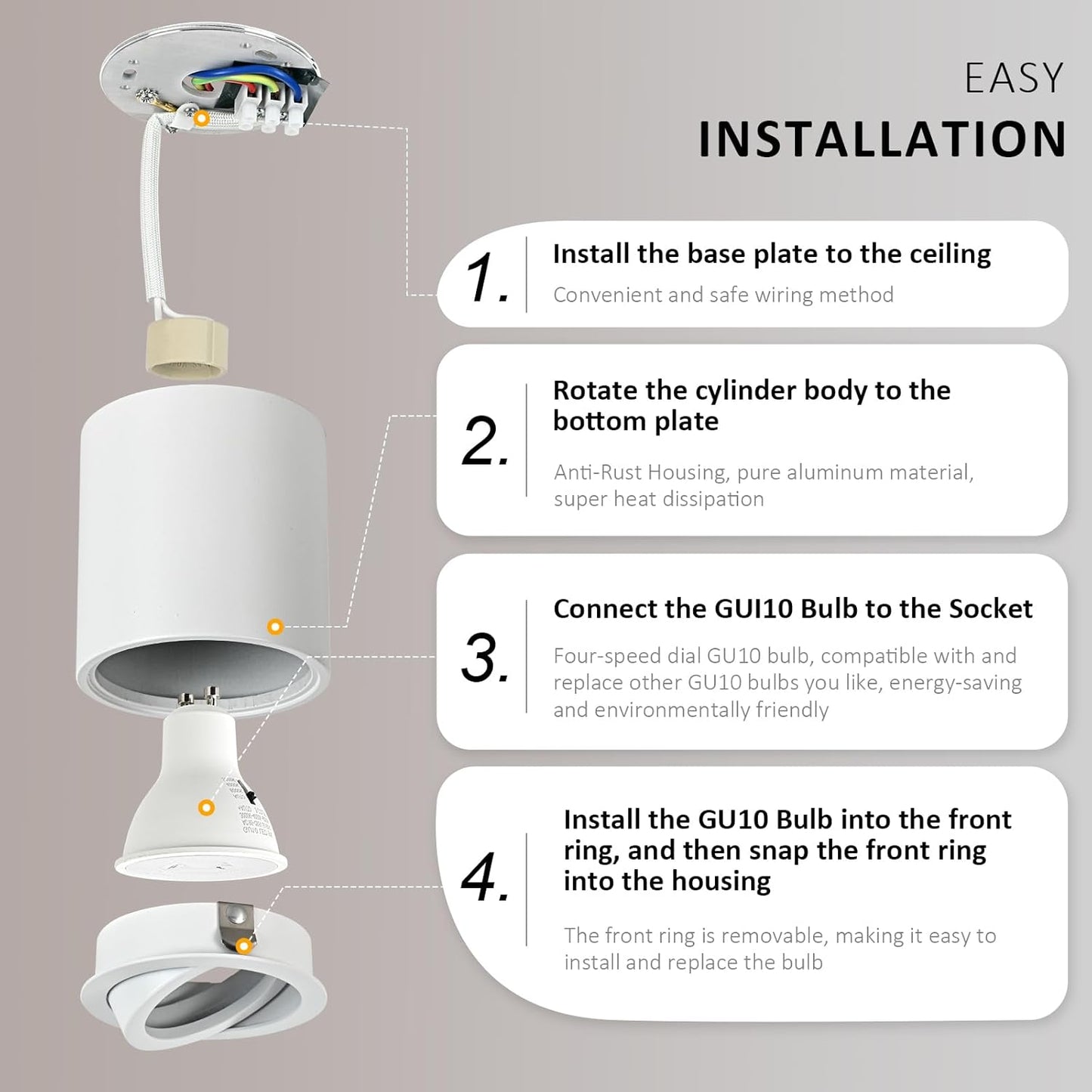 Gleonlux LED Ceiling Spotlight Adjustable White LED Ceiling Spotlights Dimmable 5W GU10 3000K Warm / 4000K Neutral / 6000K Cool Modern Aluminium Indoor LED Spotlight Diameter 80 x 84 mm