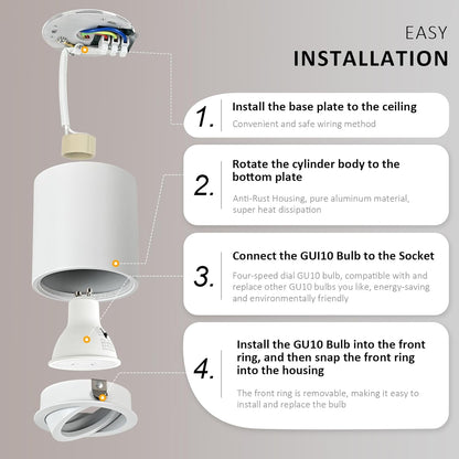 Gleonlux LED Ceiling Spotlight Adjustable White LED Ceiling Spotlights Dimmable 5W GU10 3000K Warm / 4000K Neutral / 6000K Cool Modern Aluminium Indoor LED Spotlight Diameter 80 x 84 mm