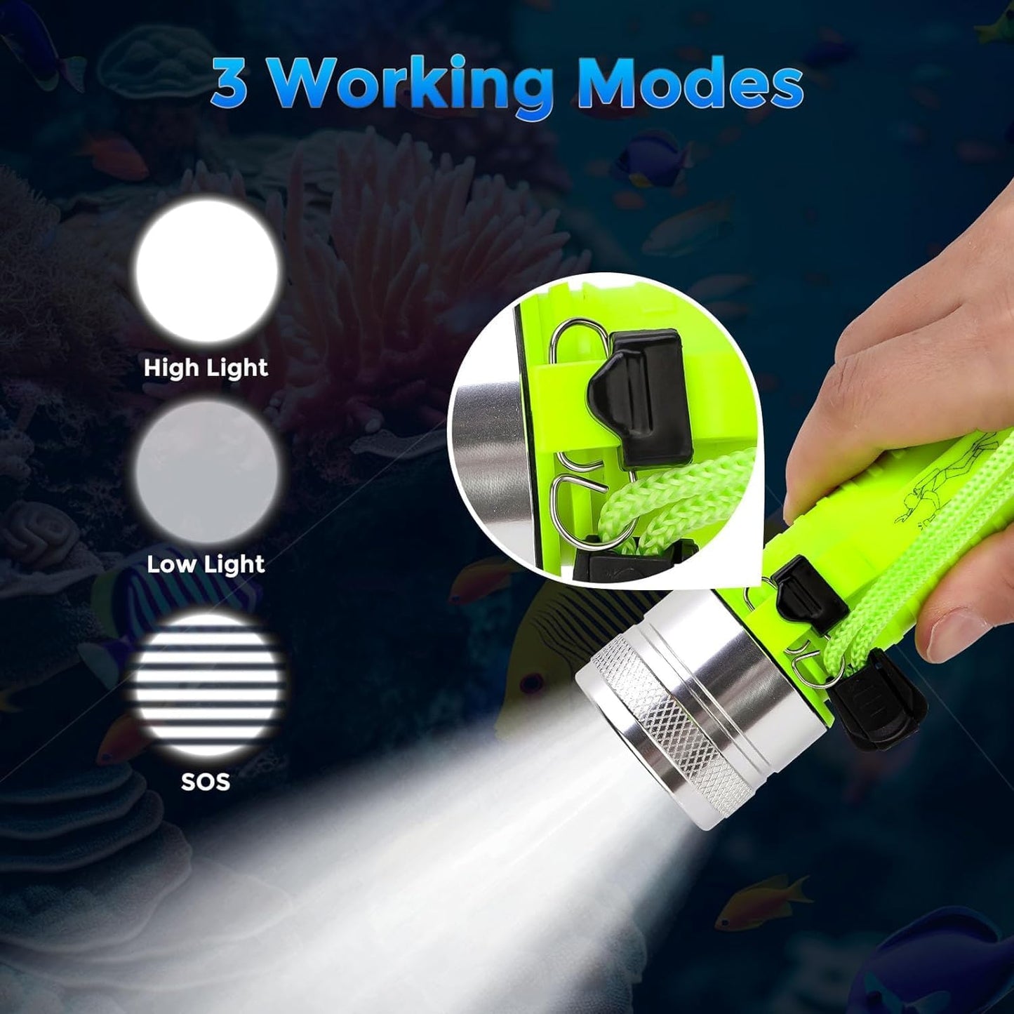 BlueFire Rechargeable Diving Flashlight,1500 Lumen Scuba Dive Torch, IPX-8 Waterproof Diving Torch Tactical Flashlight Night Dive Torch Submersible Light for Outdoor Underwater(1 Pack)