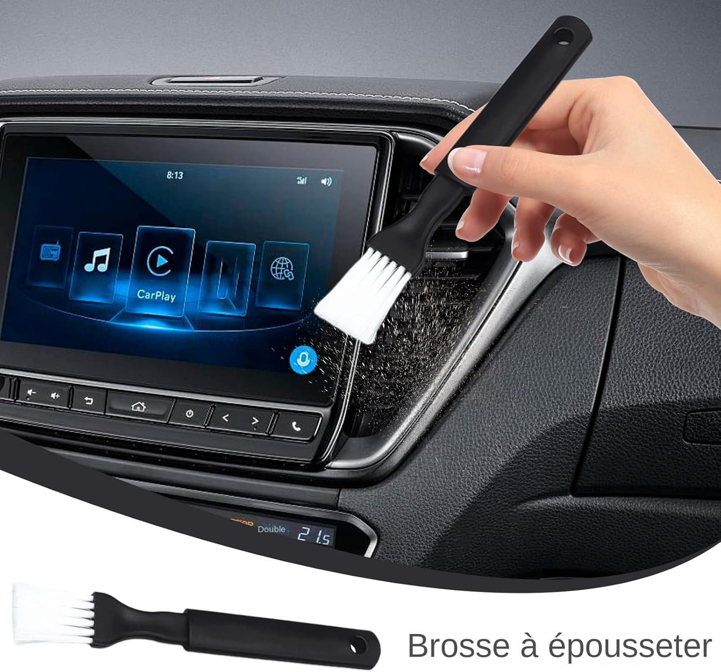 Iouyjiu Car AC Cleaner Brush, Interior Detailing Tool, Air Vent Duster, Double Pack Cleaning Accessory, Narrow Gap Scrubber, Featuring High-Grade, PP Nylon Material