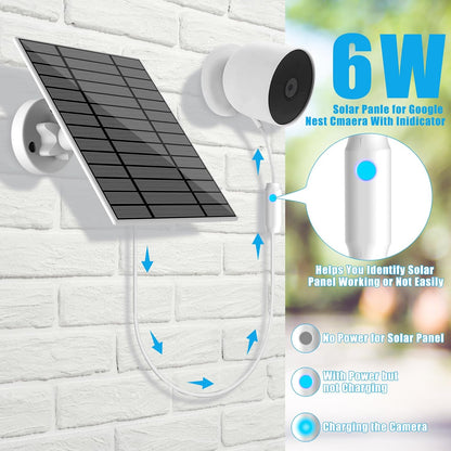 6W Solar Panel Compatible with Google Nest Camera Outdoor & Indoor (Battery Version), Solar Power Charger for Google Nest Cam with Indicator Light,13ft Cable IP66 Weatherproof Solar Panel