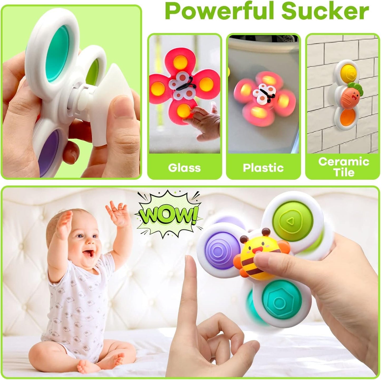Suction Cup Spinner Toys for Baby, Baby Toys Sensory Toys Learning Toys for Toddlers 1-3, Baby Bath Toys for Babies 12-18 Months, 1 2 3 Year Old Girl Boy Gifts Idea (3 Pcs)