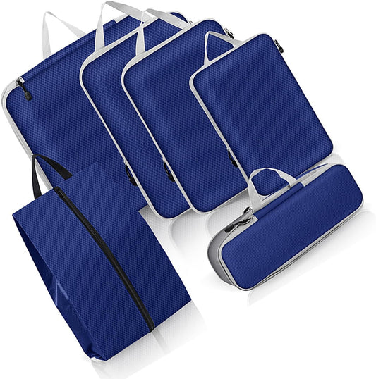 Packing Cubes 6PCS Compression Packing Cubes Extensible Organizer Bags for Travel Suitcase Luggage Organization Organiser Set Travel Luggage Packing for Travel or Home Storage Navy Blue