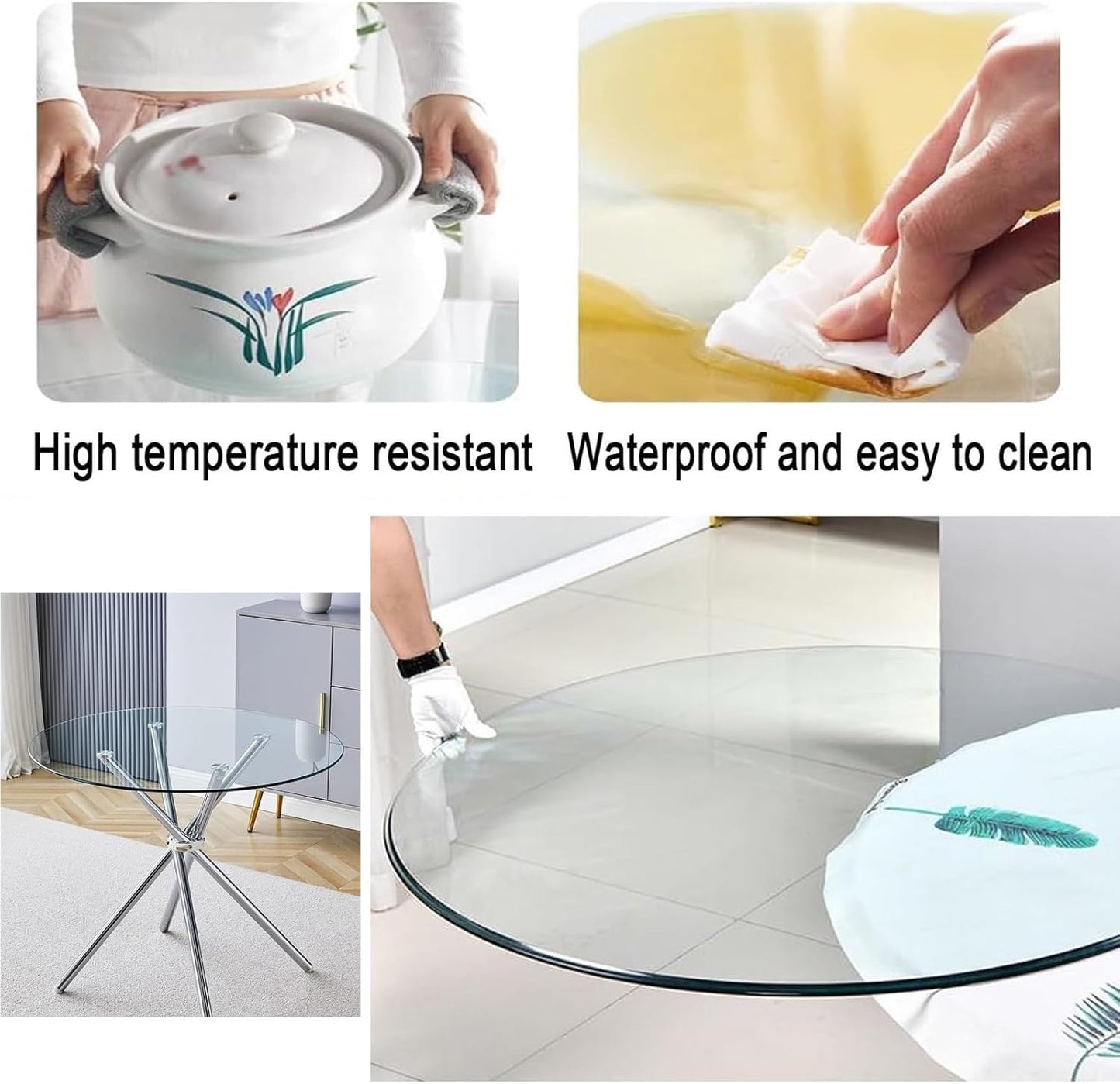 Tempered Glass Dining Table Top.Pian Transparent Tempered Glass Table Top, Round Dining Table Glass Panel Protector, Flat Polish Edge, Crystal Clear Protective Cover, (65 cm (26 inch))