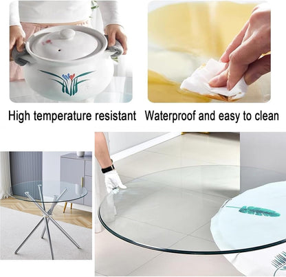 Tempered Glass Dining Table Top.Pian Transparent Tempered Glass Table Top, Round Dining Table Glass Panel Protector, Flat Polish Edge, Crystal Clear Protective Cover, (65 cm (26 inch))