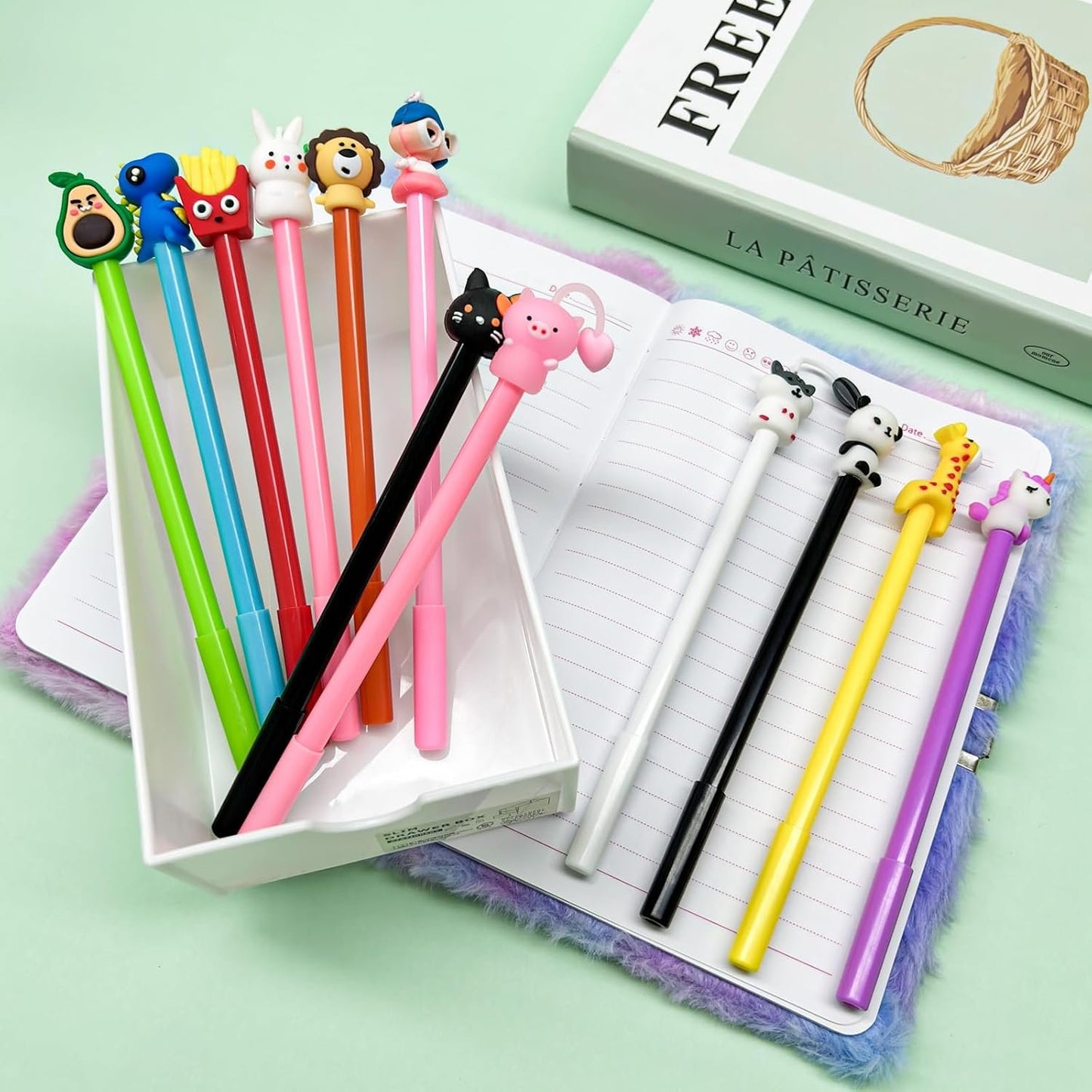 Taefuhnn 12 Pcs Novelty Cute Pens Bulk for Kids Party Bag Fillers, 0.5mm Black Gel Ink Fun Cartoon Ballpoint Pens Bulk for Kids Birthday Return Gifts, Stationery Party Favors, Classroom Supplies
