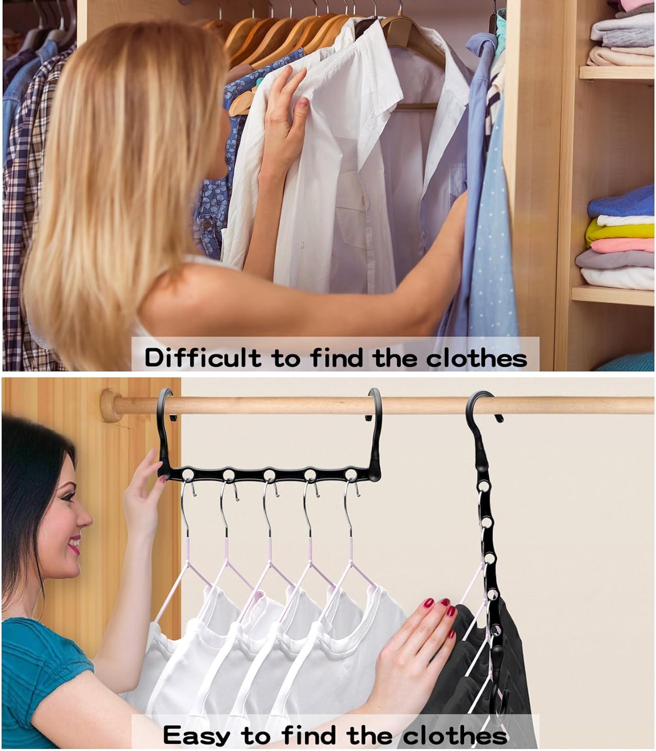 Closet Organizers and Storage,8 Pack Stronger Space Saving Hangers Clothes Hanger with 5 Holes Closet Storage for Heavy Clothes,Magic Home Organization College Dorm Room Essentials for Girls Guys