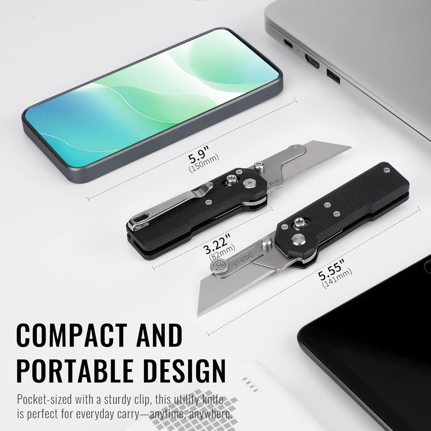 9TiEDC Folding Utility Knife,G10 Handle Heavy Duty Safety Box Cutter,Razor Knife & EDC Pocket Knife with Extra 10PC Blades,Perfect for Household Tools,Office,Factory,Outdoor Use.