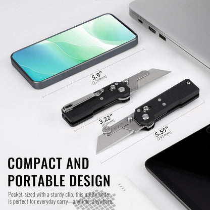 9TiEDC Folding Utility Knife,G10 Handle Heavy Duty Safety Box Cutter,Razor Knife & EDC Pocket Knife with Extra 10PC Blades,Perfect for Household Tools,Office,Factory,Outdoor Use.
