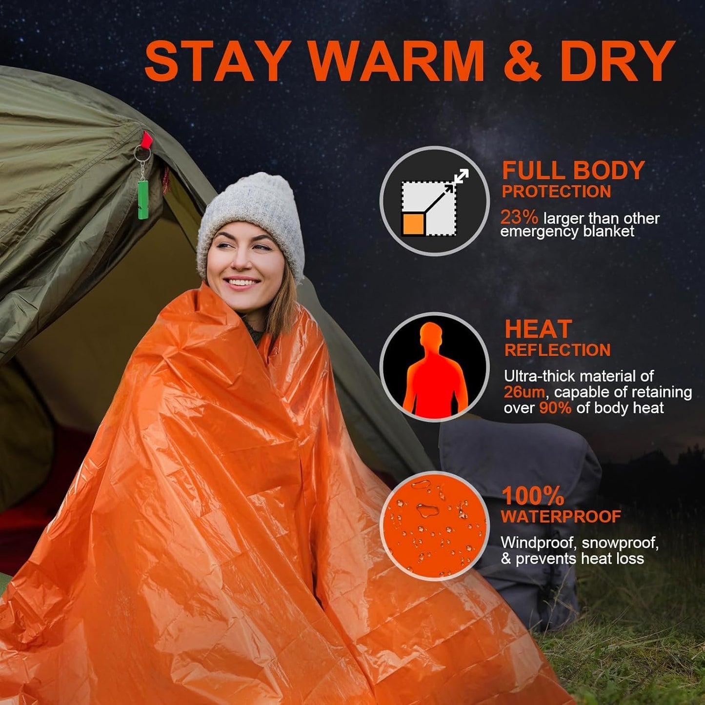 Guijinga Emergency Blanket, 2-Pack/4-Pack Emergency Blanket for car, Gigantic & Extremely Thick Space Blanket, Suitable for Outdoor Survival, Camping, and Hiking