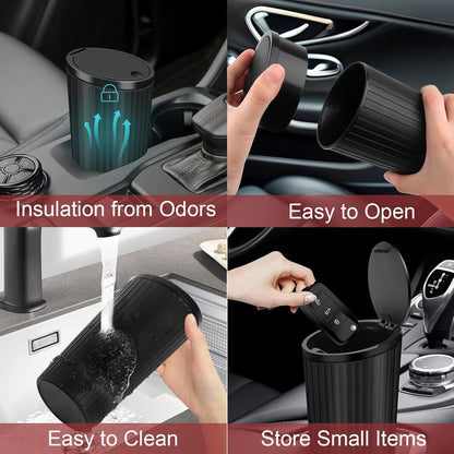 KILDOWS Car Rubbish Bin, Mini Dustbin with Black Lid Waterproof Portable Bin with 4 Rolls Garbage Bags Interior Accessories for Car Office Home