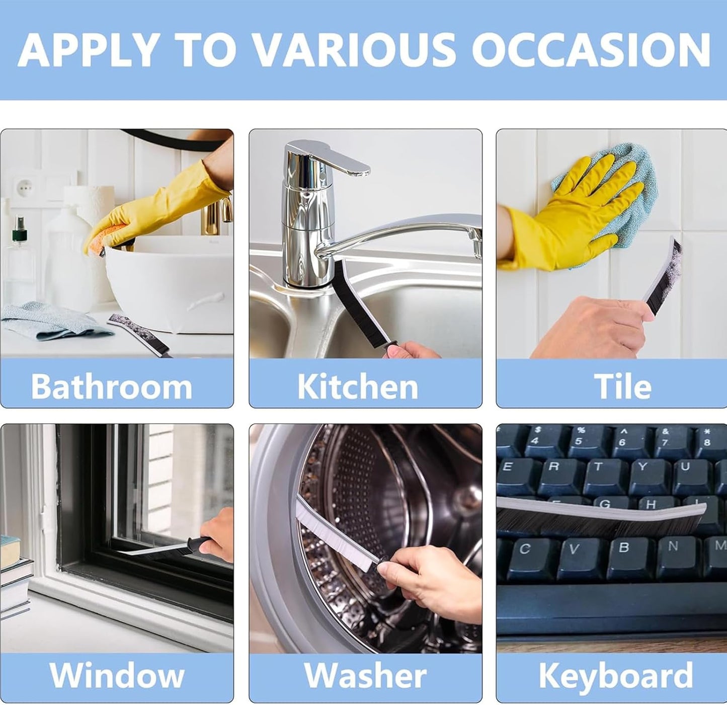 Sunbilien Crevice Cleaning Brushes， Scrub Tool for Hard to Reach Tight Spaces,Home Essentials for Shower, Bathroom, Kitchen, Toilet & Windows Deep Clean Corners, Grout,Tiles, Sinks