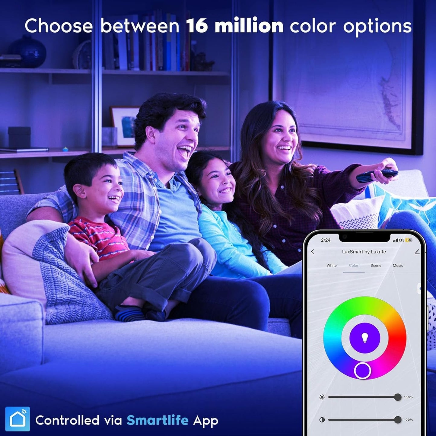 LUXRITE 4 Inch Square Smart LED Recessed Lighting, RGBW Color Changing, WiFi App Control, Voice Control with Alexa and Google Home, No Hub Required, 10.5W 700LM, CRI 90, IC Rated, Wet Rated (4 Pack)