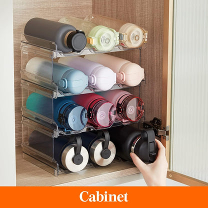 Lifewit Stackable Water Bottle Organizer for Cabinet, Freezer, Pantry - Plastic Cup Holder, Wine Racks for Kitchen Tabletop Storage, Cupboard, Office - Pack of 4, Each Rack Holds 3 Containers