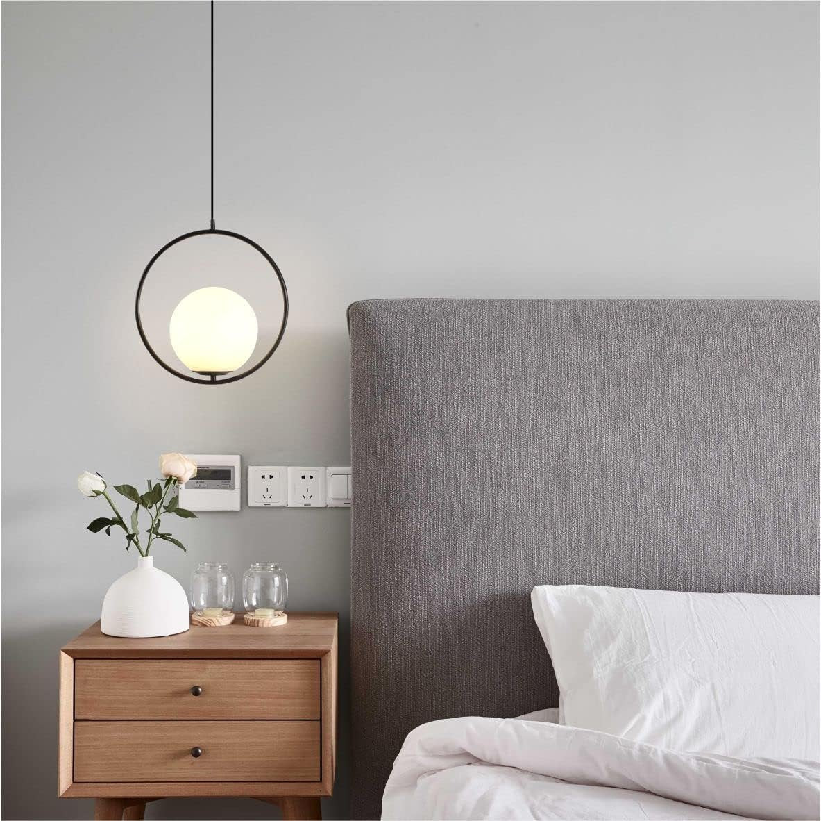 KCO Lighting Modern Globe Pendant Light Black Large Globe Hanging Light Fixture with Frosted Glass Lampshade Adjustable Ball Pendant Light for Kitchen Island Living Room Beside…