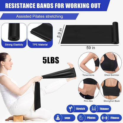 Silipull 10 Pcs Pilates Yoga Equipment Accessories, Pilates Ring Circle Set Gift for Women Home Workouts Include Pilates Ball Circle Yoga Ring Resistance Bands Block Color Yoga Straps and Gym Bag
