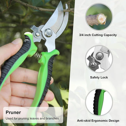 Garden Tools Set,8 Piece Heavy Duty Gardening Tools with Soft Rubberized Non-Slip Handle, Durable Aluminum Alloy Garden Hand with Pruning Shears & Large Garden Tote, Ideal Gifts for Women Men