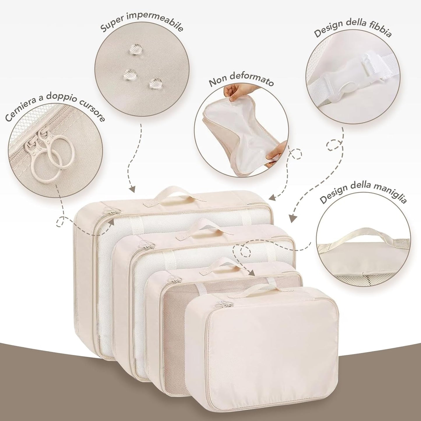 8 Piece Set Suitcase Organizer, 8 in 1 Travel Organizer, Suitcase Organizer, Space Saver, Travel Cube System for Clothes, Shoes, Cosmetics (Beige)