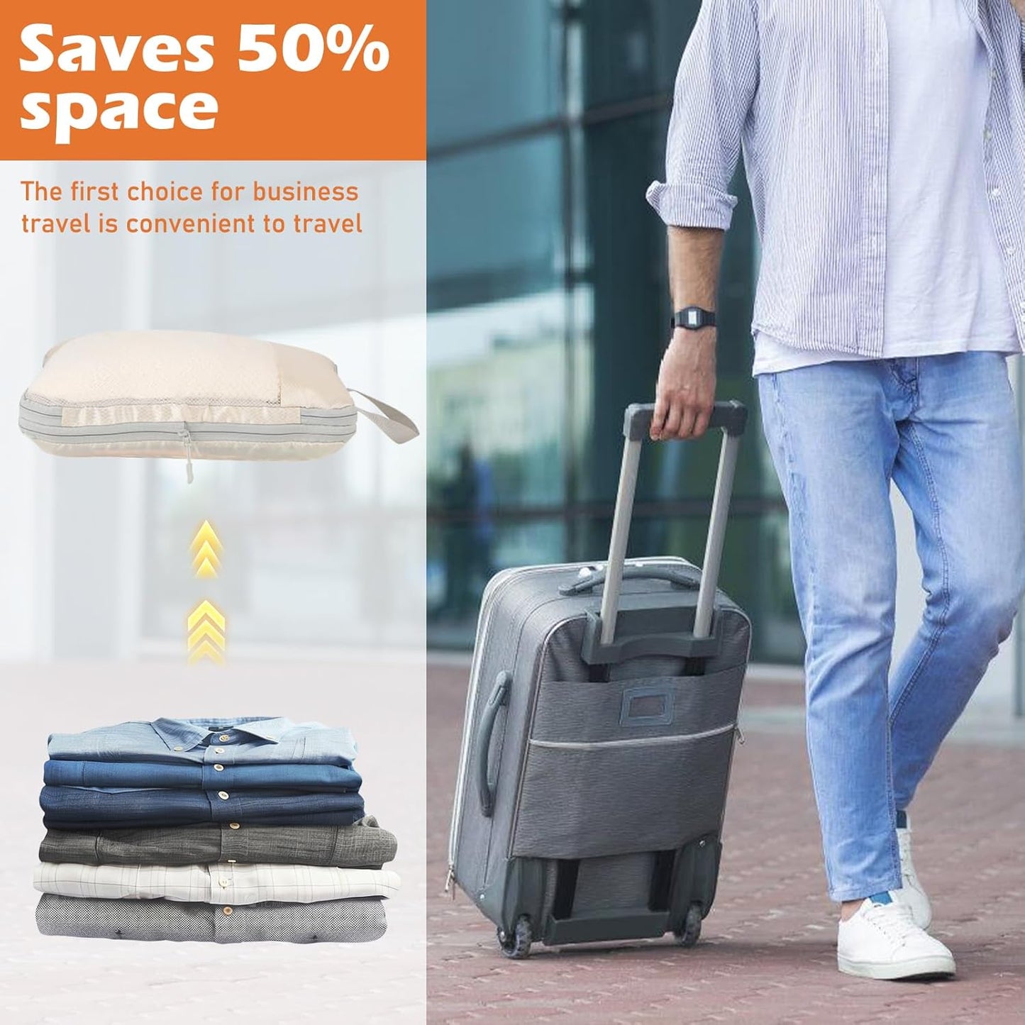 Suitcase Organizer – 8 Pieces Compression Cube Set for Luggage – Lightweight Suitcase Organizer – Travel System with Multiple Compartments, Ideal for Romantic Weekend and Business Travel (Beige)