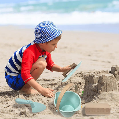 Toddler Beach Toys, Sand Box Castle Play Beach, Buckets Sand Toy Set Shovels, Molds, Sandbox Tool Kit with Mesh Bag for Outdoor, 6.69 x 6.5 x 4.33 Inches, Green